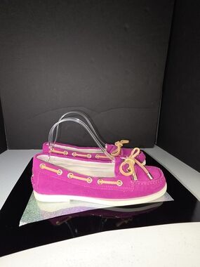 Michael Kors Blair Moc Fuchsia Suede Moccasin Tan Laces Sz 6M White Sport Sole